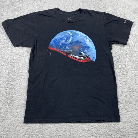 SpaceX‎ Falcon Heavy Starman T-Shirt Mens Medium Black Tesla Roadster 02.06.18